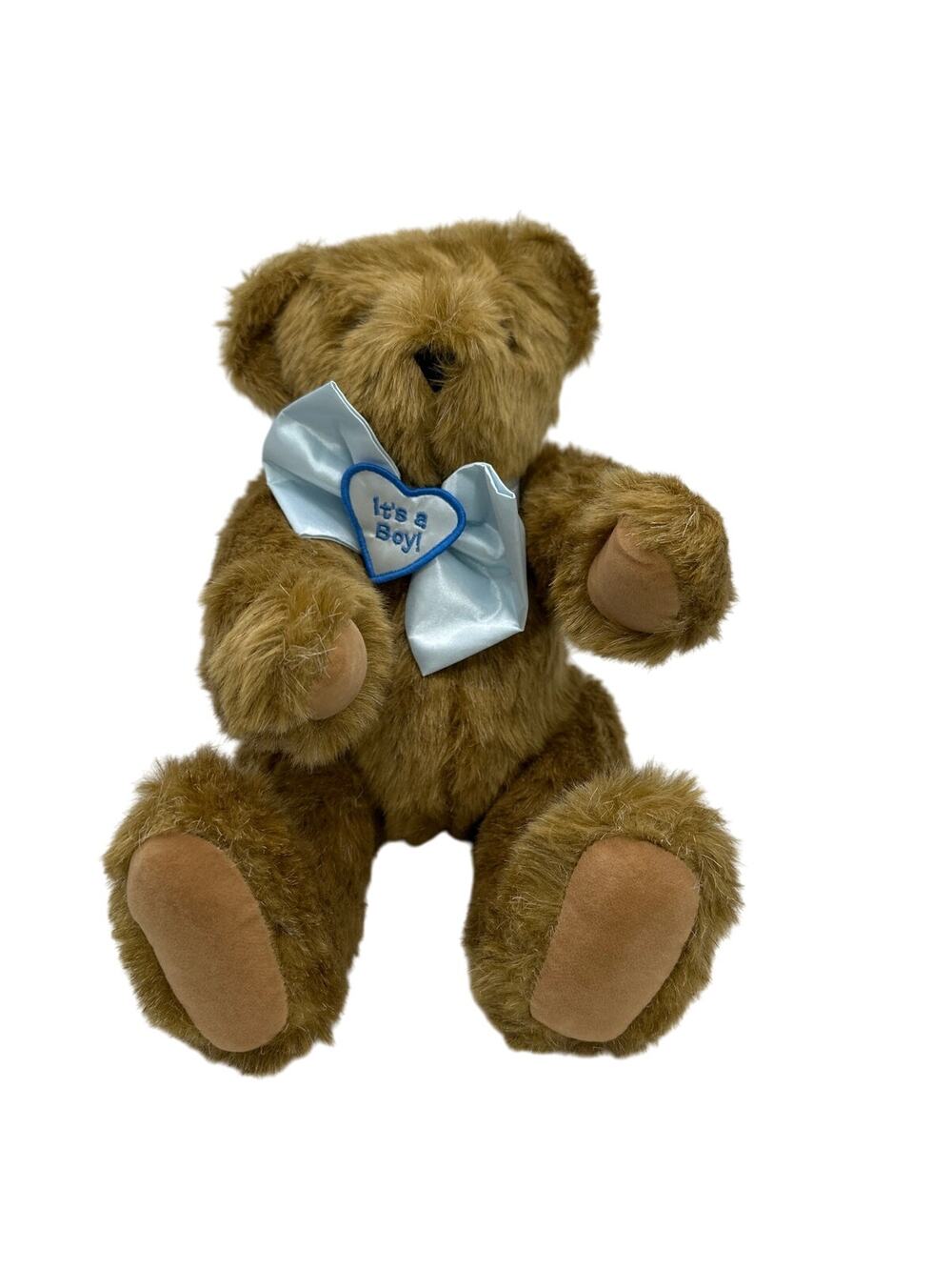 Vermont Teddy Bear Jointed 15" It's a Boy! Bow Tie Bear Plush Handmade Baby Gift